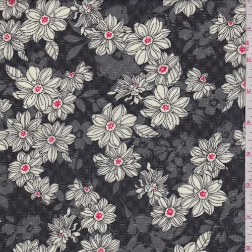 2 5/8 YD PC-Black Daisy Chiffon Fabric