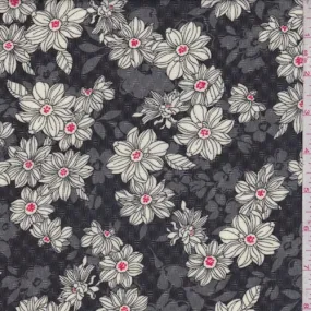 2 5/8 YD PC-Black Daisy Chiffon Fabric