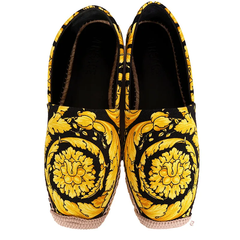 37/38 NEW $550 VERSACE Black Yellow CLASSIC ST BAROCCO LOGO Espadrille SUMMER FLATS