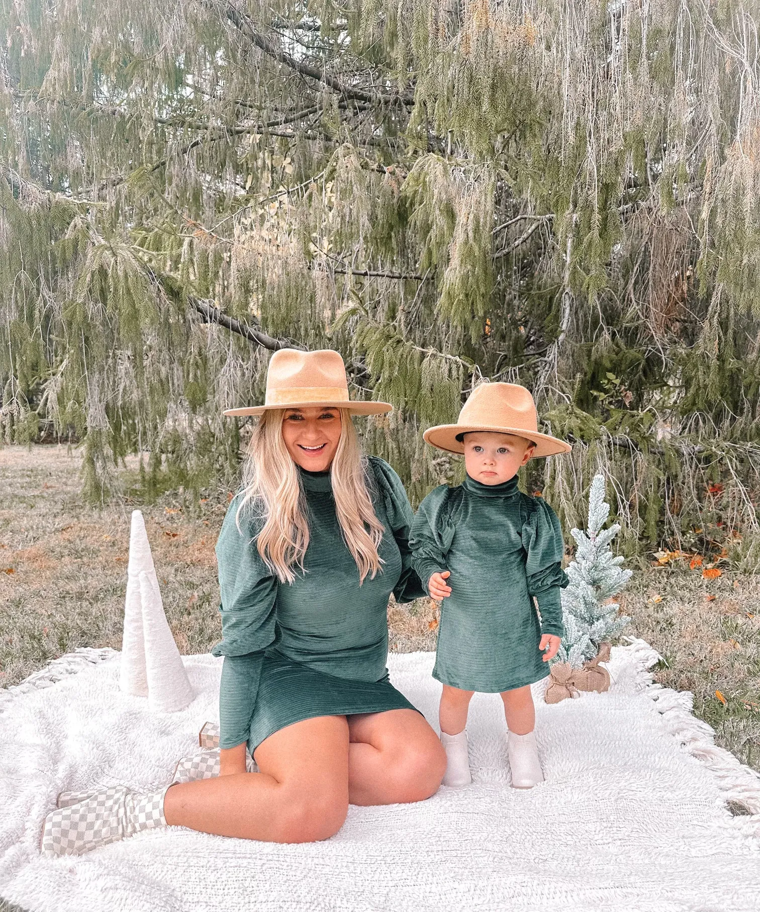 Aria Long Sleeve Velvet Mommy & Me Matching Dresses