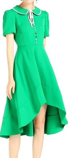 Asymmetric Button-Down Dress, Green