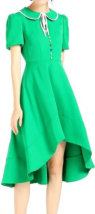 Asymmetric Button-Down Dress, Green