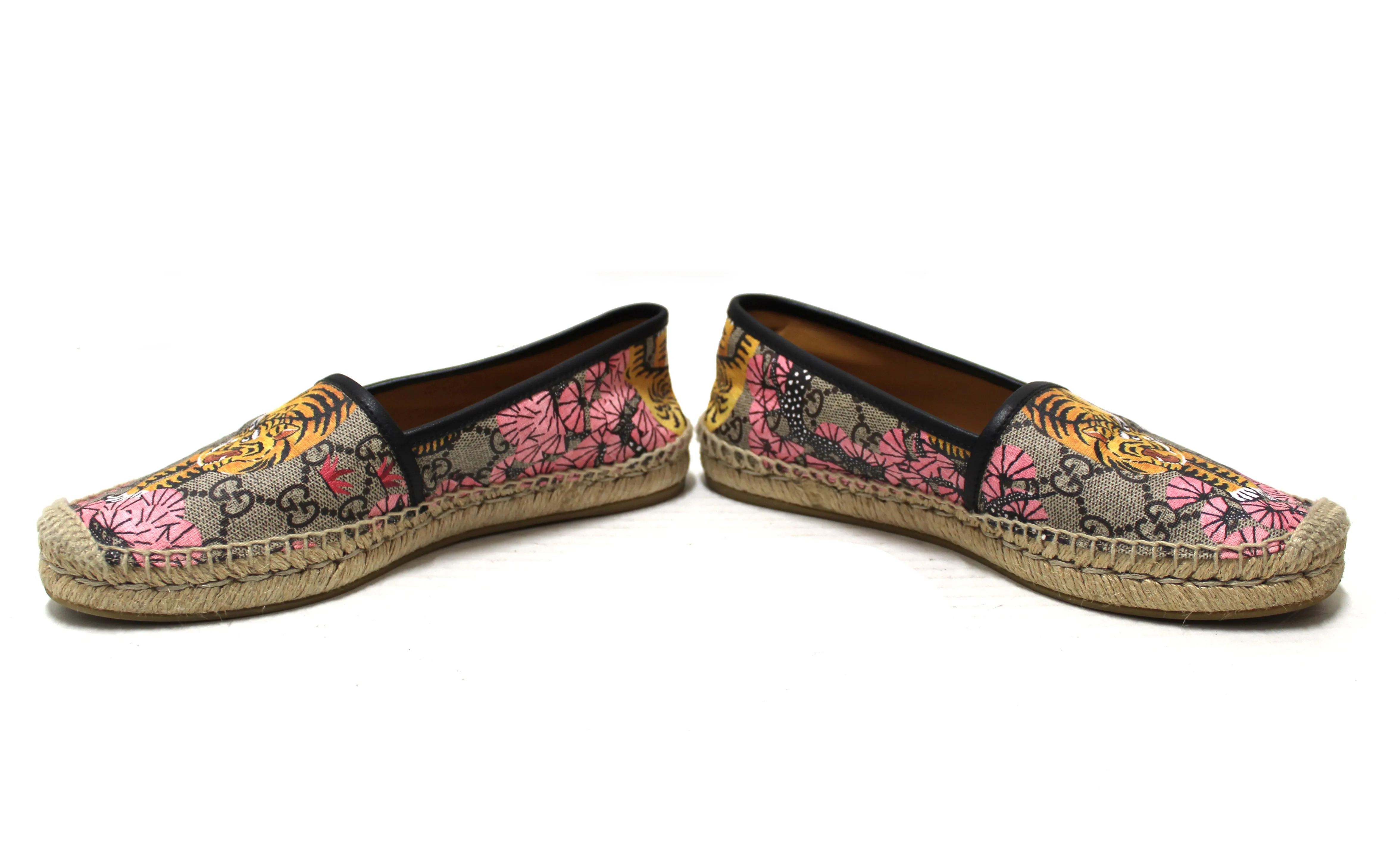 Authentic Gucci Tiger Bengal GG coated Canvas Espadrille Loafer Flats Shoes Size 37