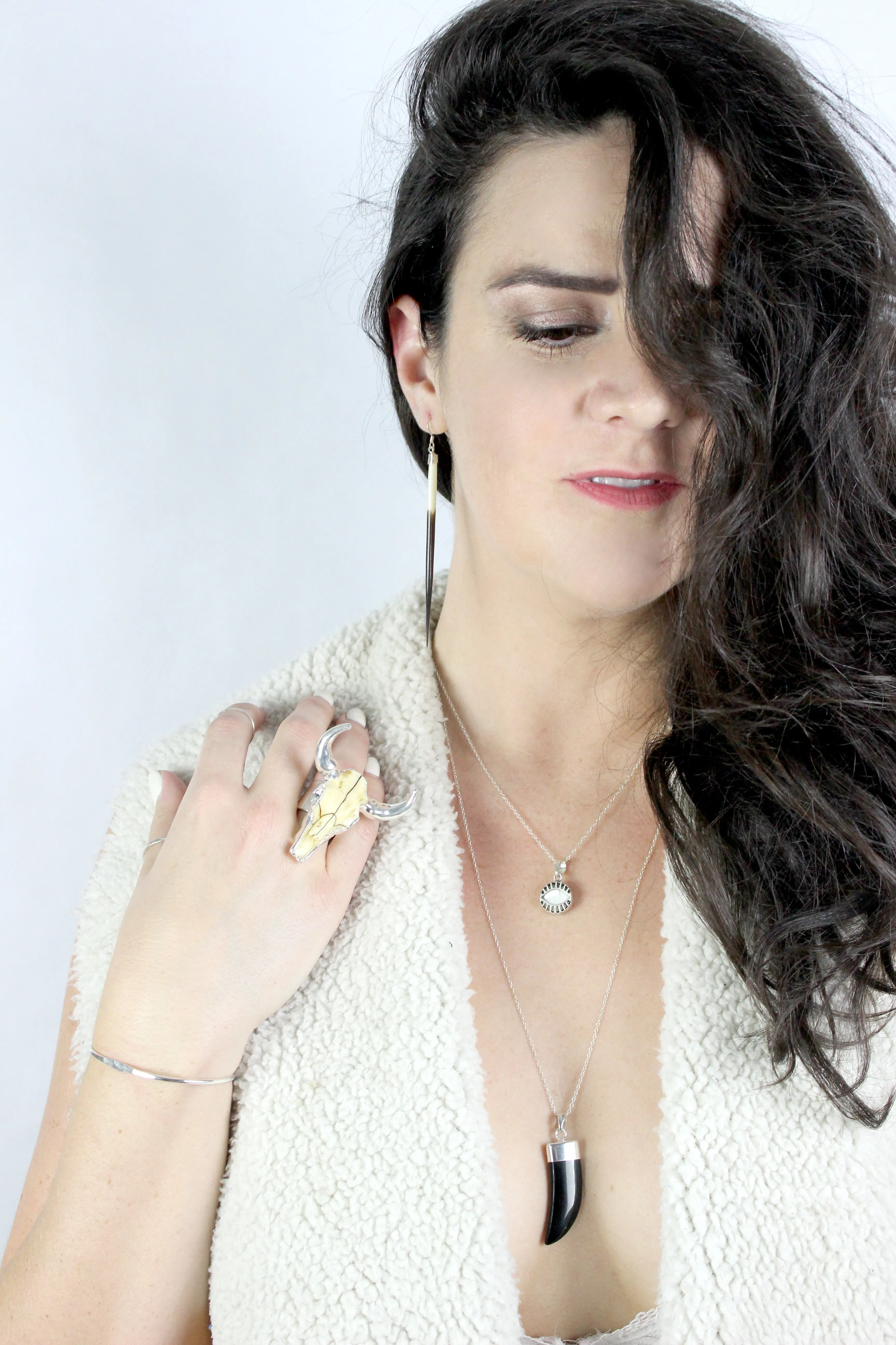 Be Your Own Hero // Black Horn Necklace, Gold or Silver, Layered Necklaces // BH-N001-B