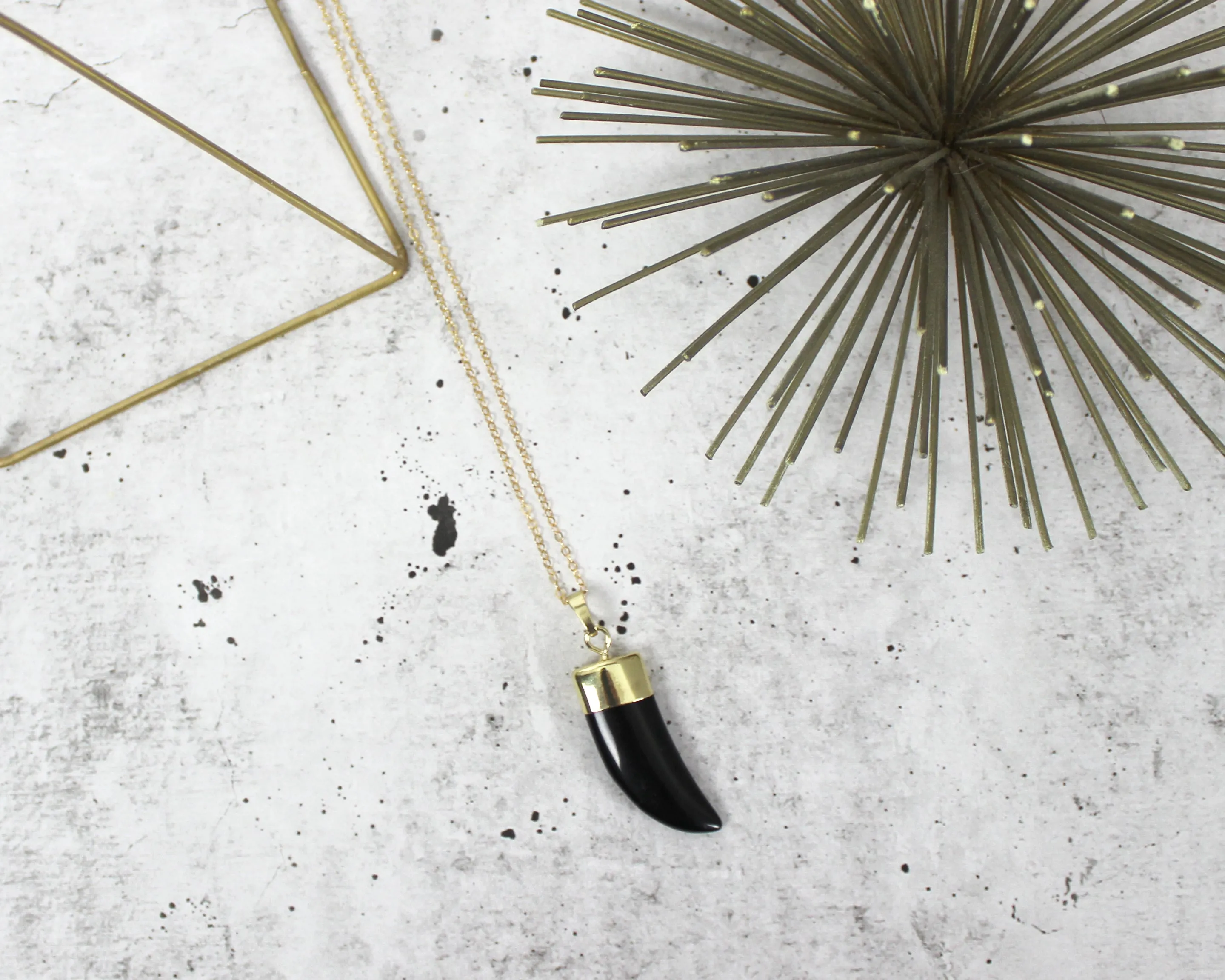 Be Your Own Hero // Black Horn Necklace, Gold or Silver, Layered Necklaces // BH-N001-B