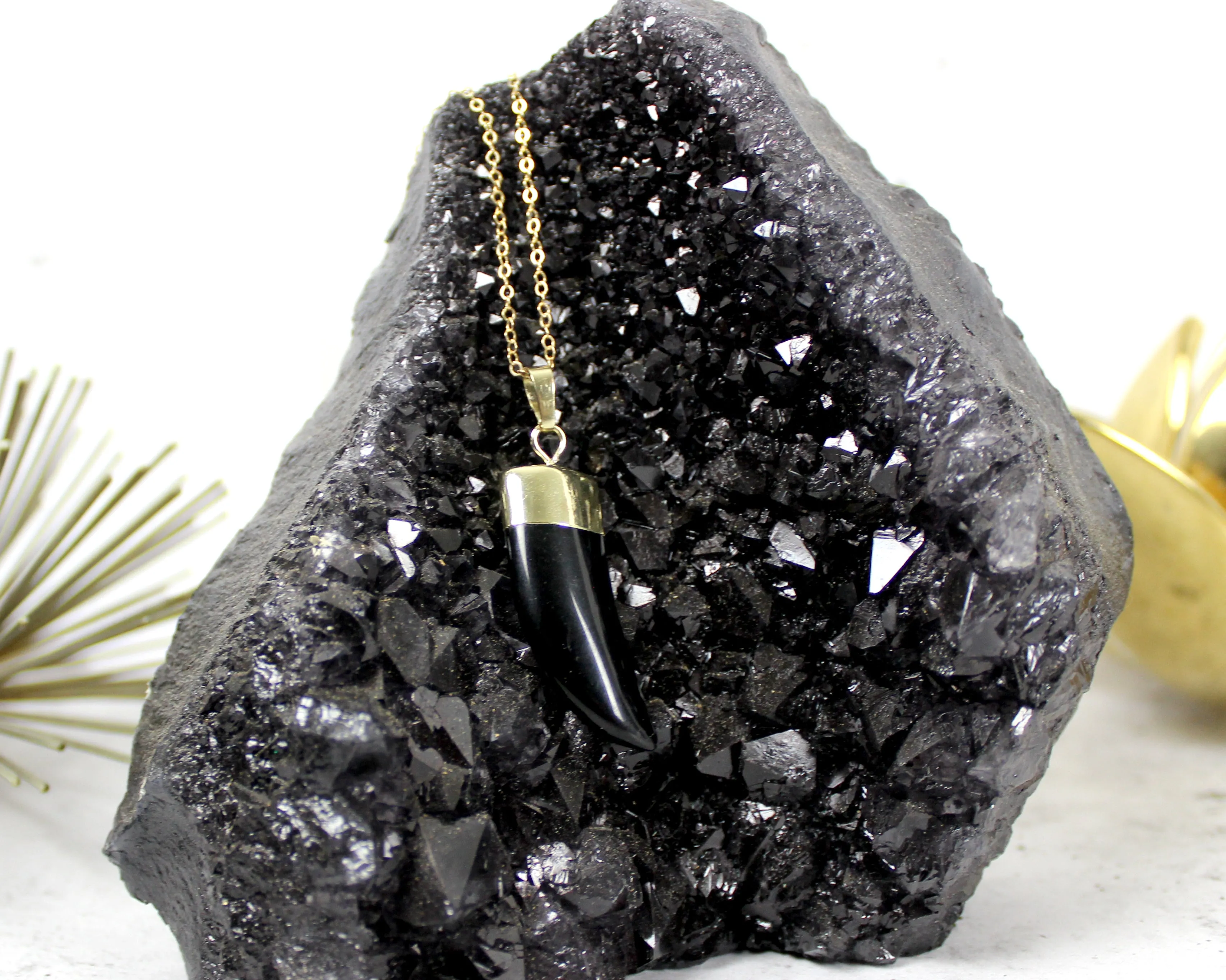 Be Your Own Hero // Black Horn Necklace, Gold or Silver, Layered Necklaces // BH-N001-B