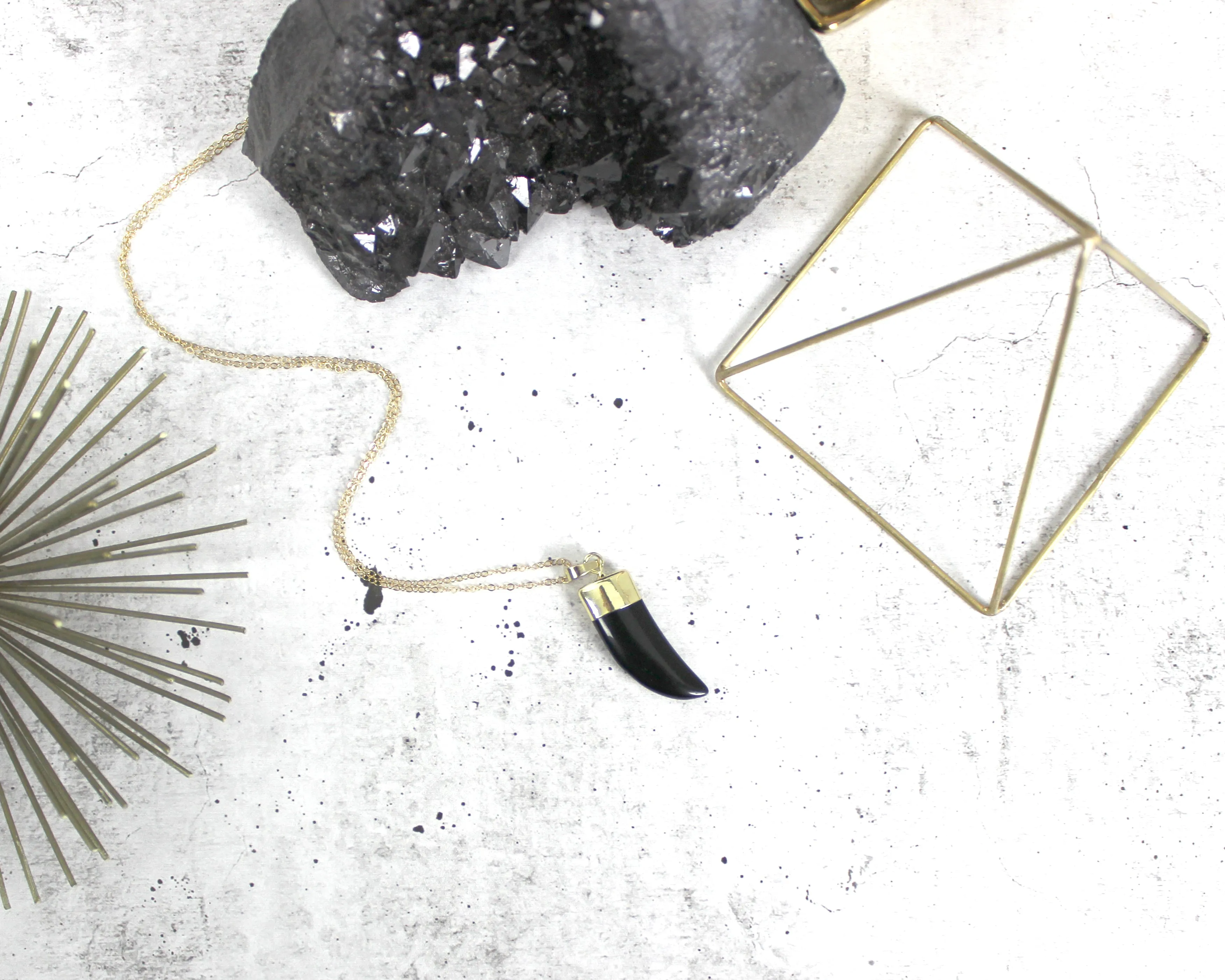 Be Your Own Hero // Black Horn Necklace, Gold or Silver, Layered Necklaces // BH-N001-B