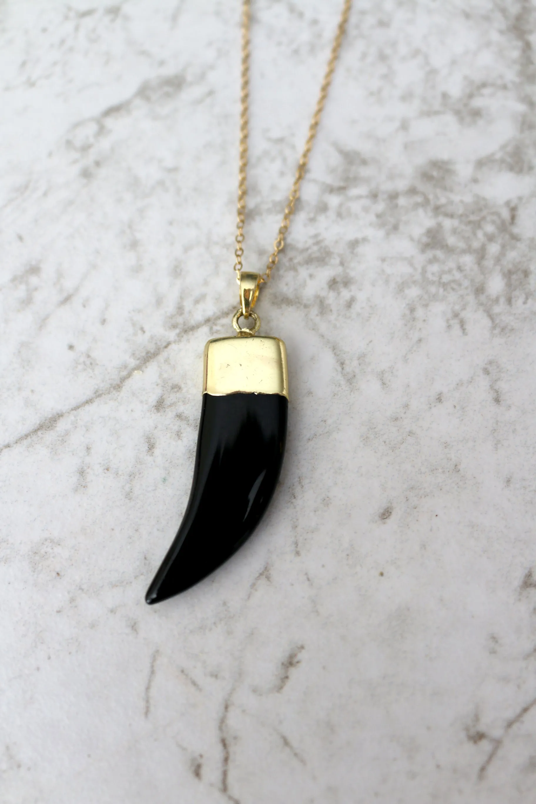 Be Your Own Hero // Black Horn Necklace, Gold or Silver, Layered Necklaces // BH-N001-B