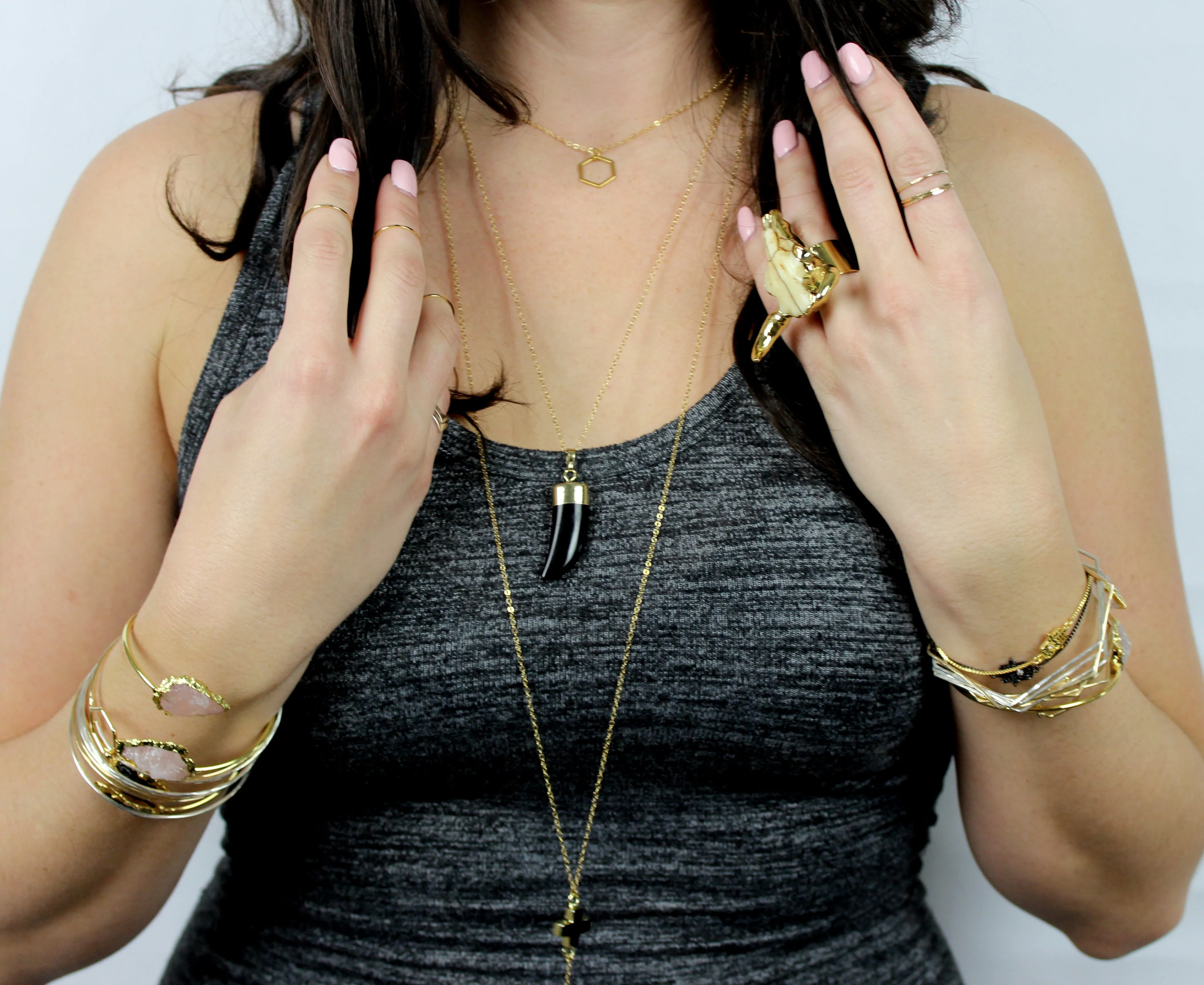 Be Your Own Hero // Black Horn Necklace, Gold or Silver, Layered Necklaces // BH-N001-B