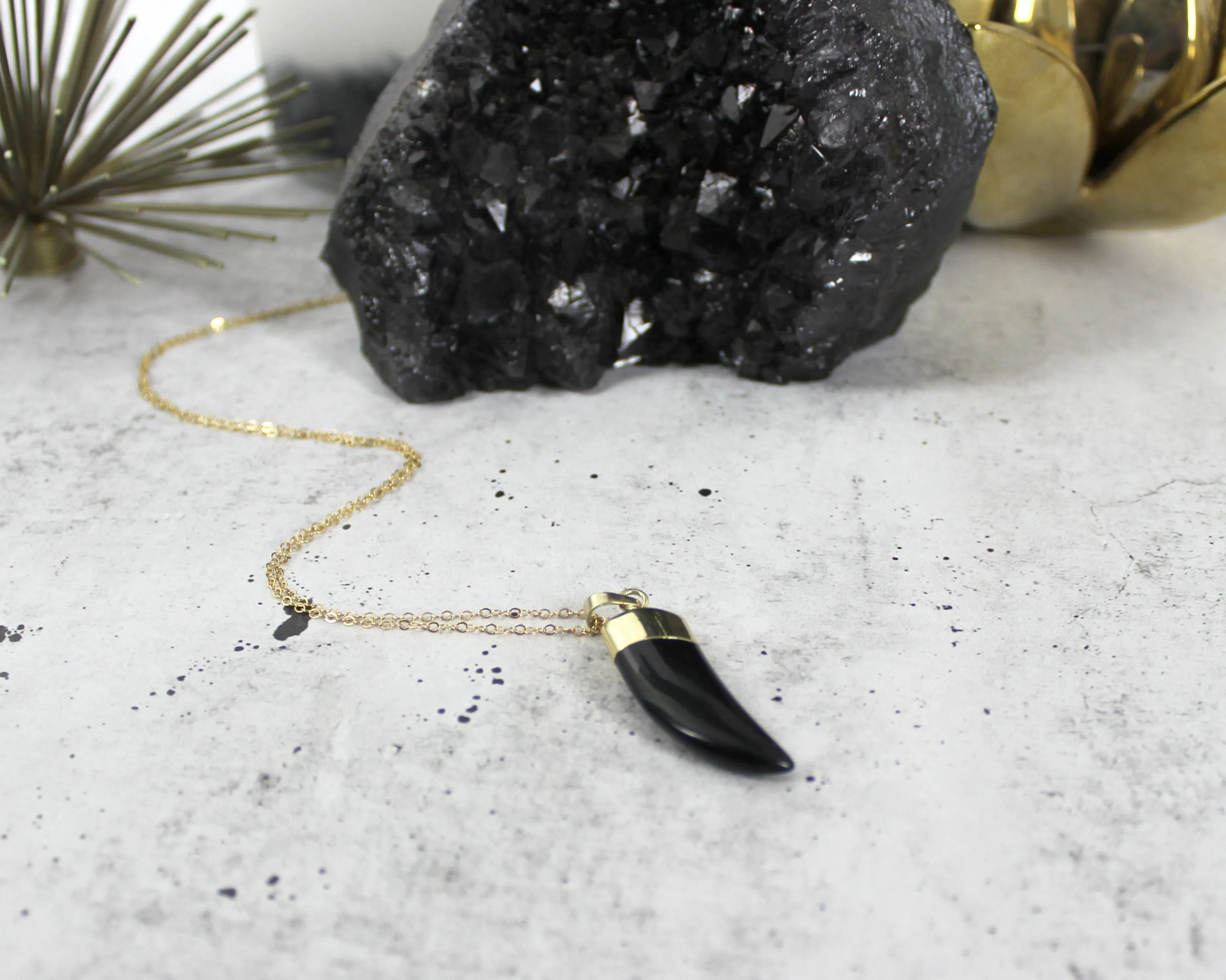 Be Your Own Hero // Black Horn Necklace, Gold or Silver, Layered Necklaces // BH-N001-B