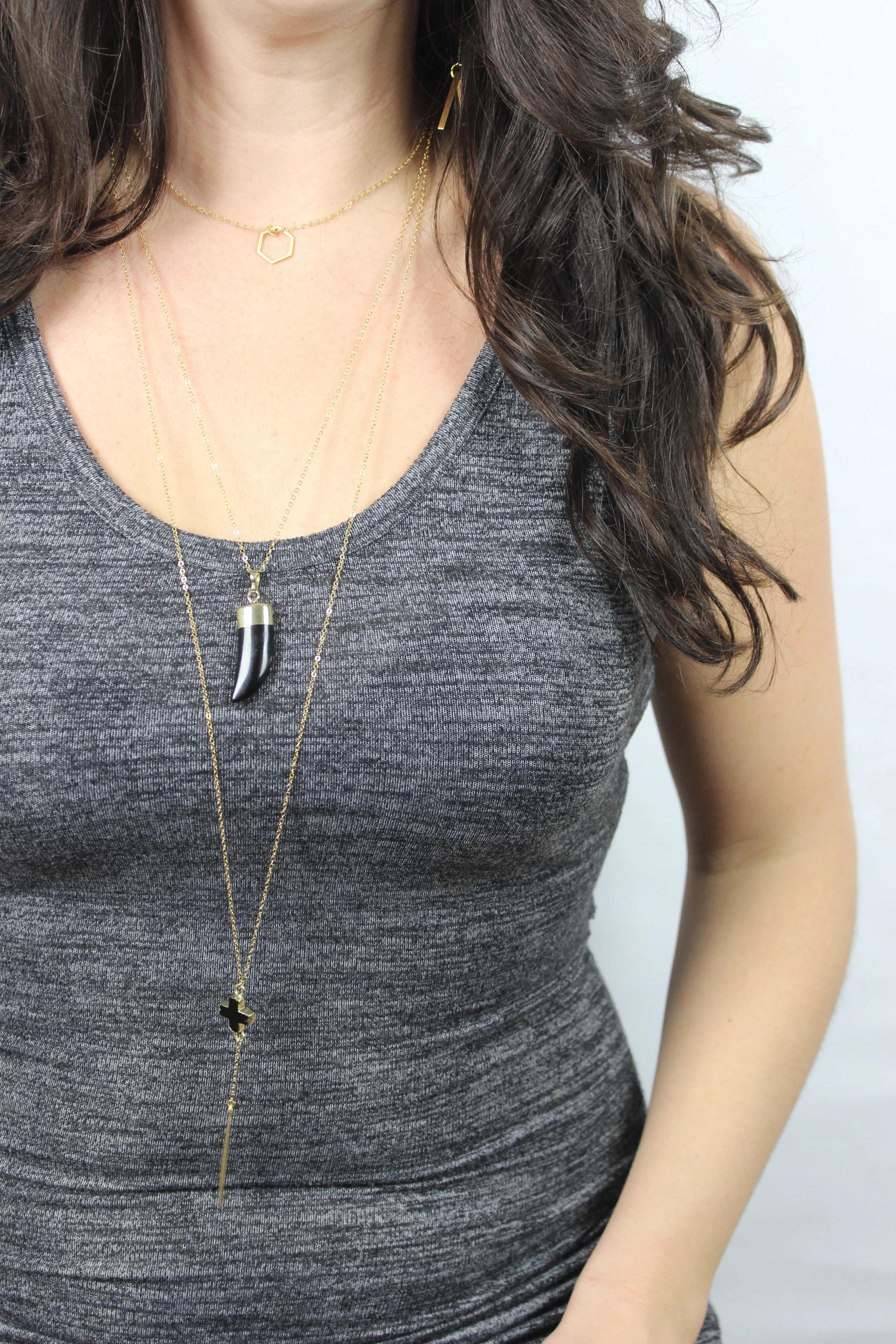 Be Your Own Hero // Black Horn Necklace, Gold or Silver, Layered Necklaces // BH-N001-B