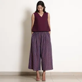 Berry Wine Striped Cotton Elasticated Flared Culottes