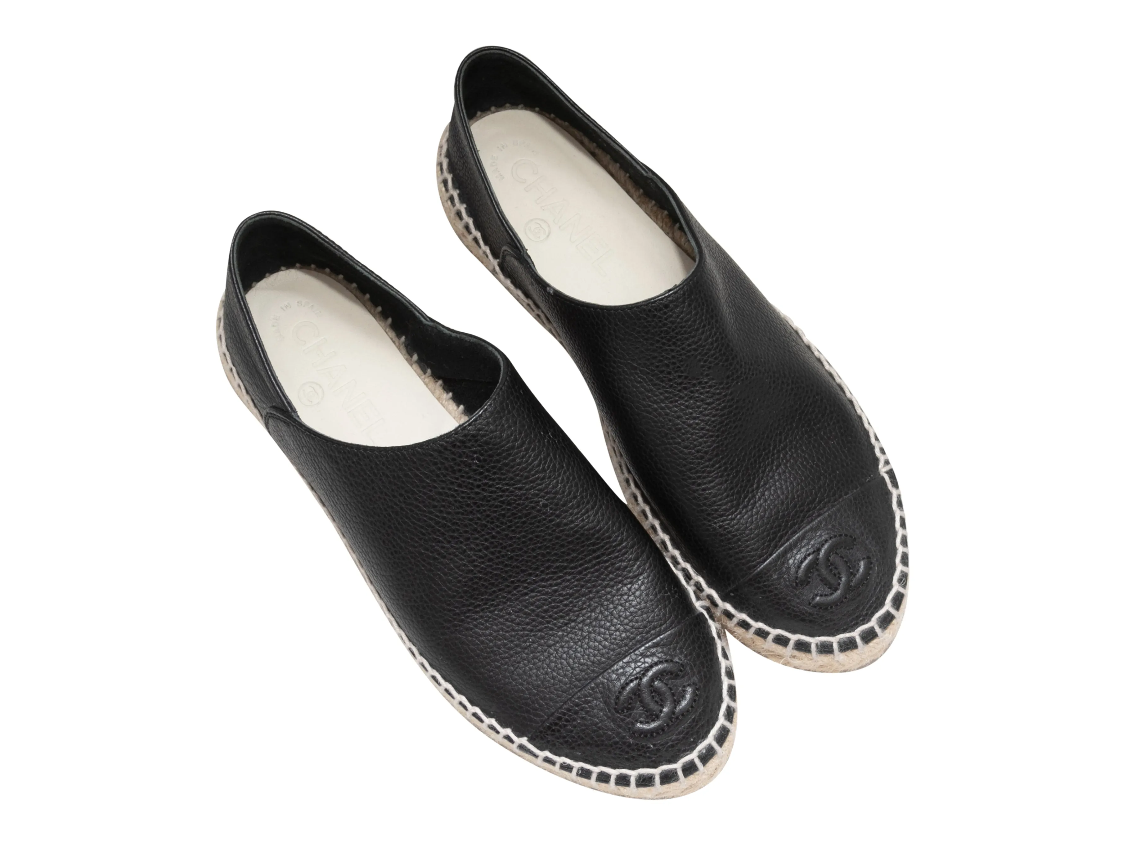 Black Chanel CC Cap-Toe Espadrille Flats Size 37