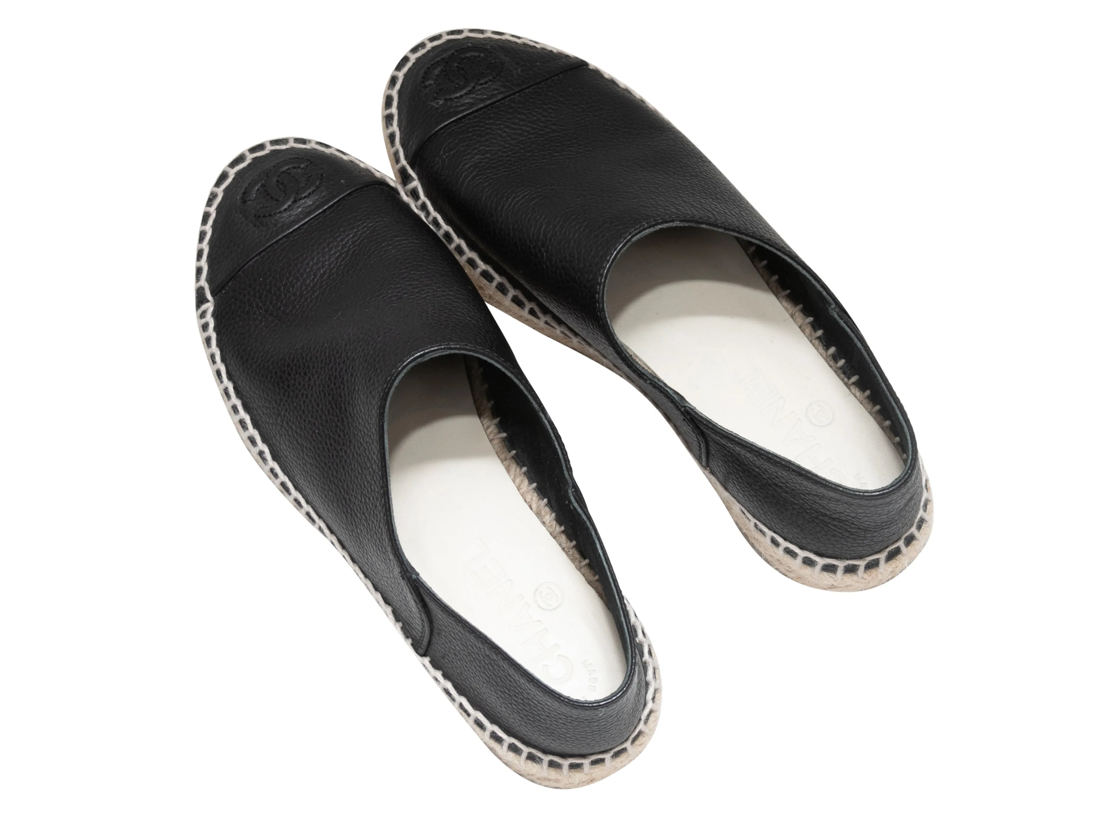 Black Chanel CC Cap-Toe Espadrille Flats Size 37