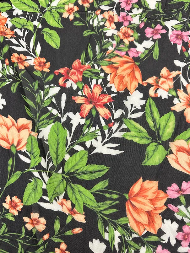 Black Multi Floral Print Poly Chiffon Fabric