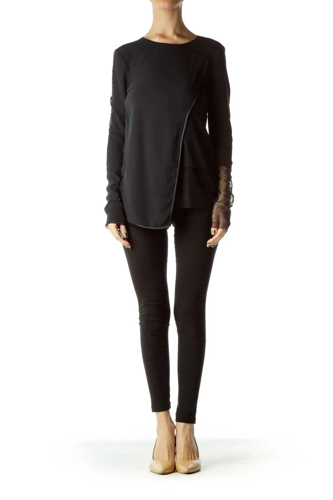 Black Sheer Long Sleeve Top