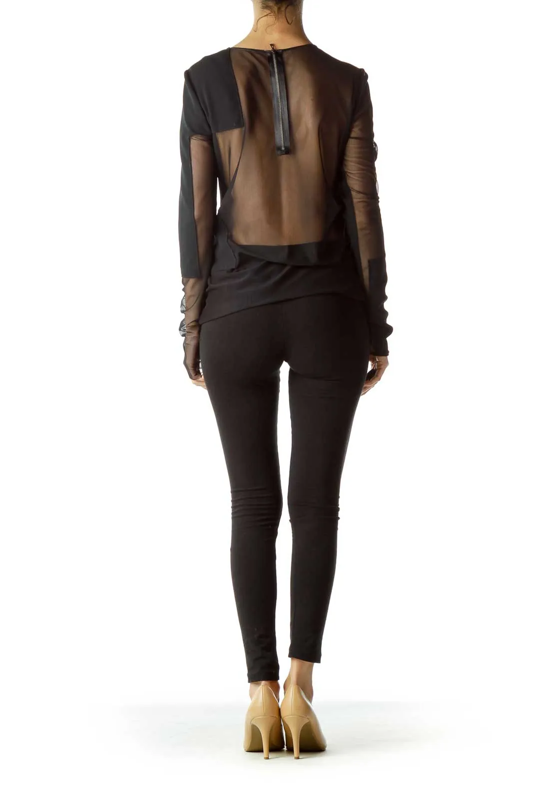 Black Sheer Long Sleeve Top