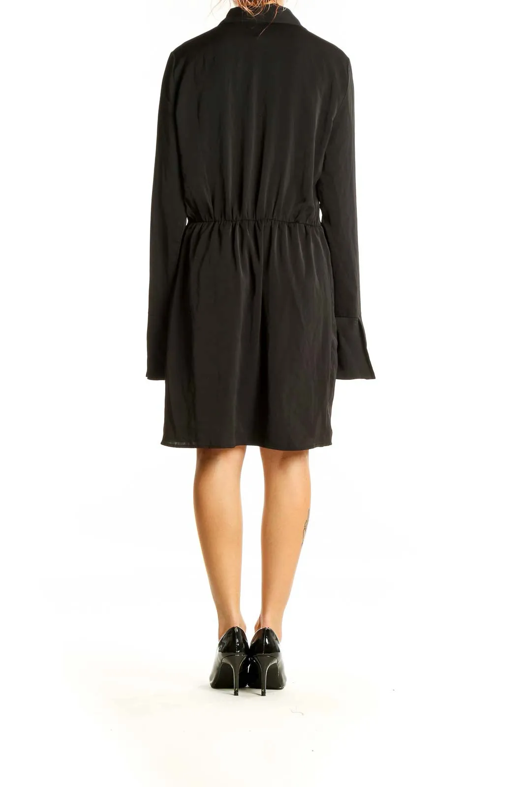 Black Twist-Front Button-Down Shirt Dress