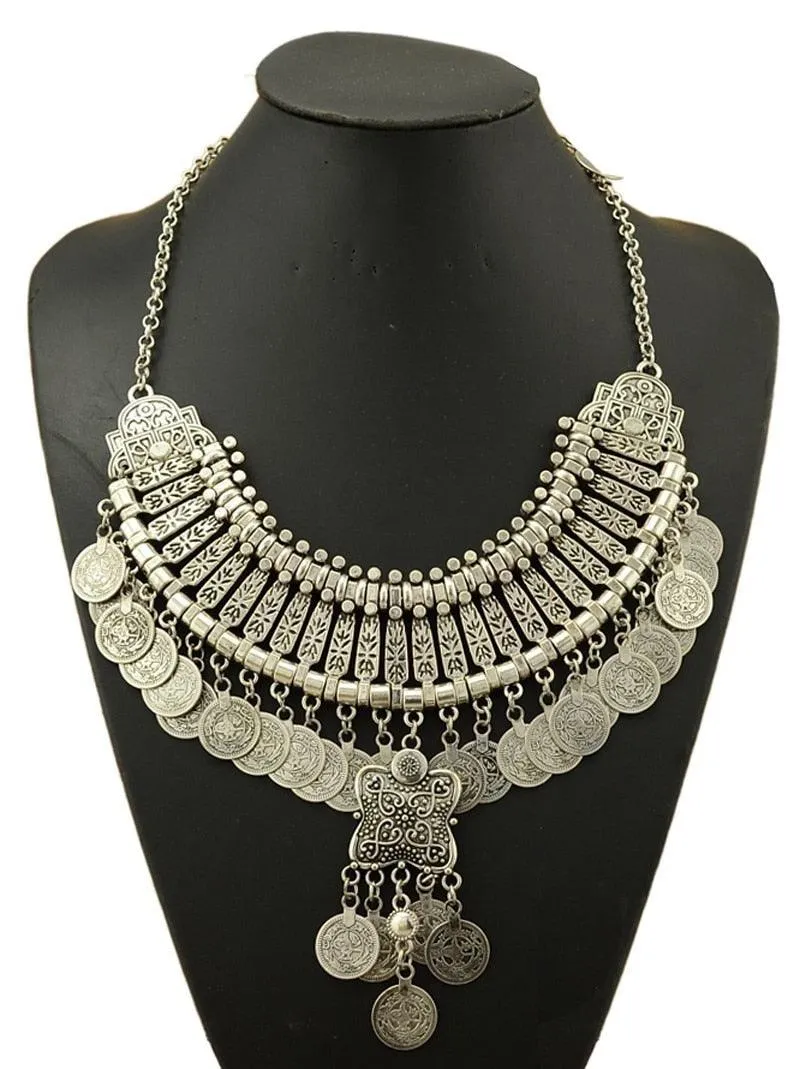 Bohemian Silver Fringe Statement Necklace