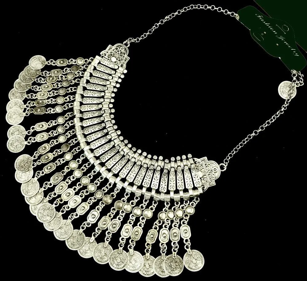 Bohemian Silver Fringe Statement Necklace