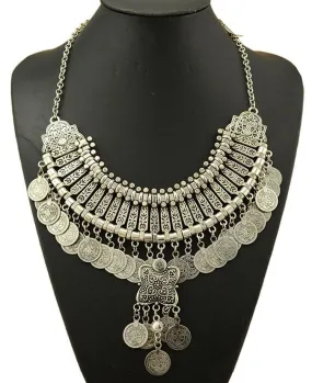 Bohemian Silver Fringe Statement Necklace