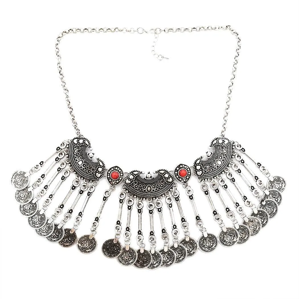 Bohemian Silver Fringe Statement Necklace