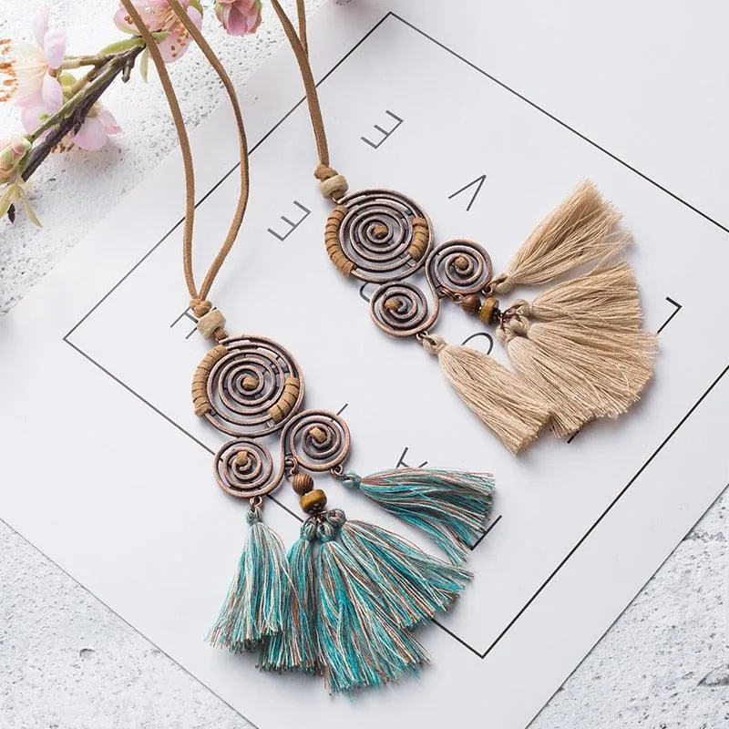 Boho Charm Tassel Pendant Necklace