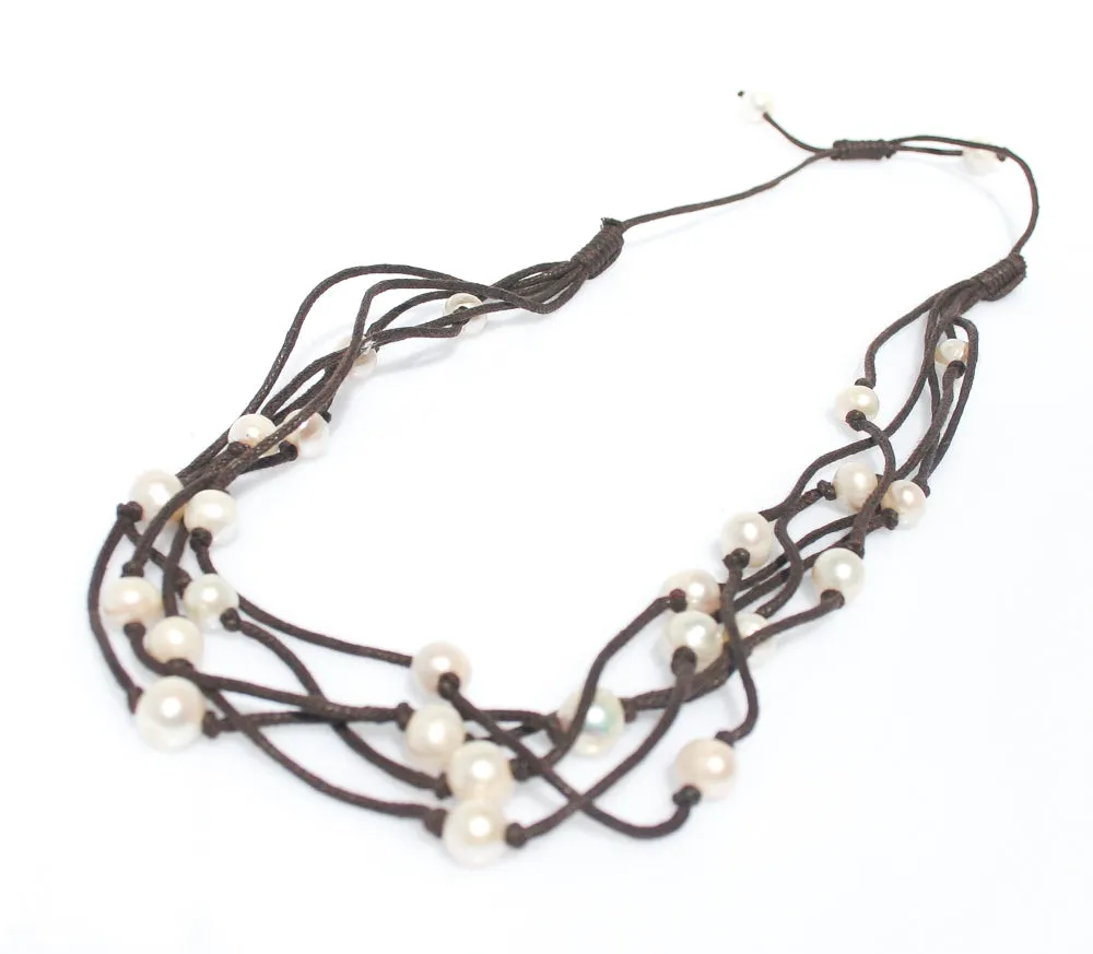 Boho Pearl Necklace Brown