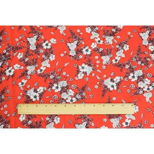 Bright Red/Multi Floral Printed Twill Voile Fabric