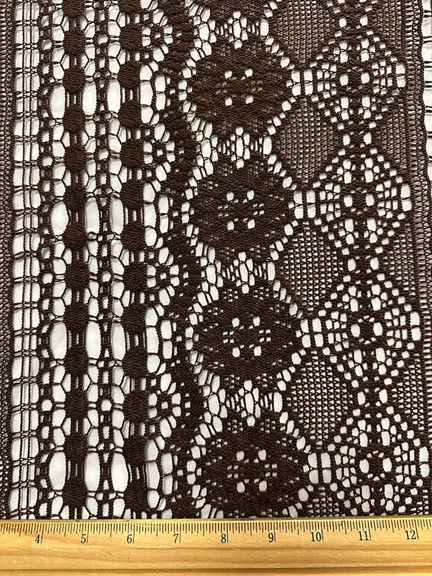 Brown Stripe Crocheted Lace Fabric