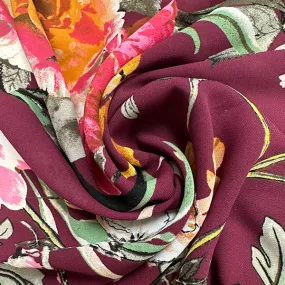 Burgundy Floral Print Poly Chiffon Fabric