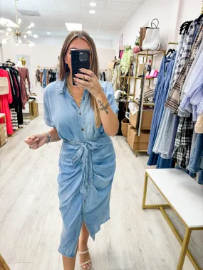 Chambray Button Down Tie Dress