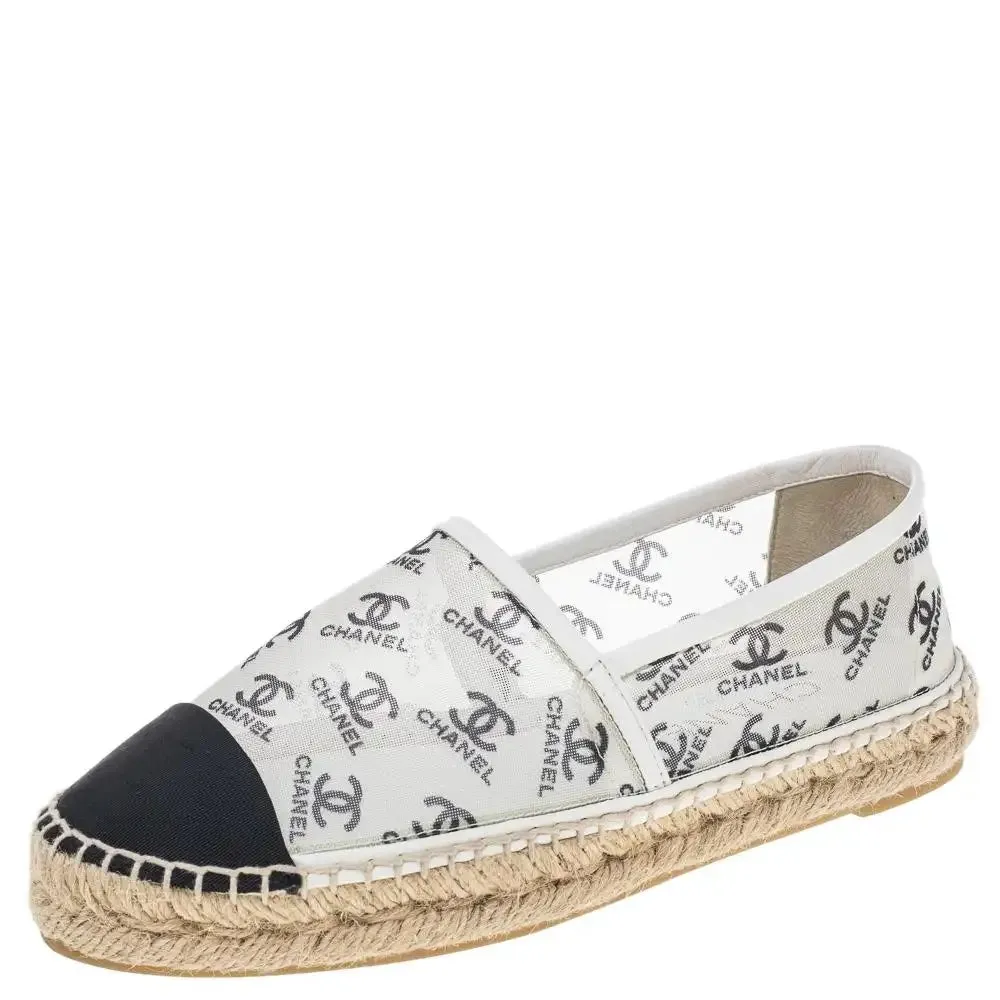 CHANEL CC PRINT MESH FABRIC ESPADRILLES