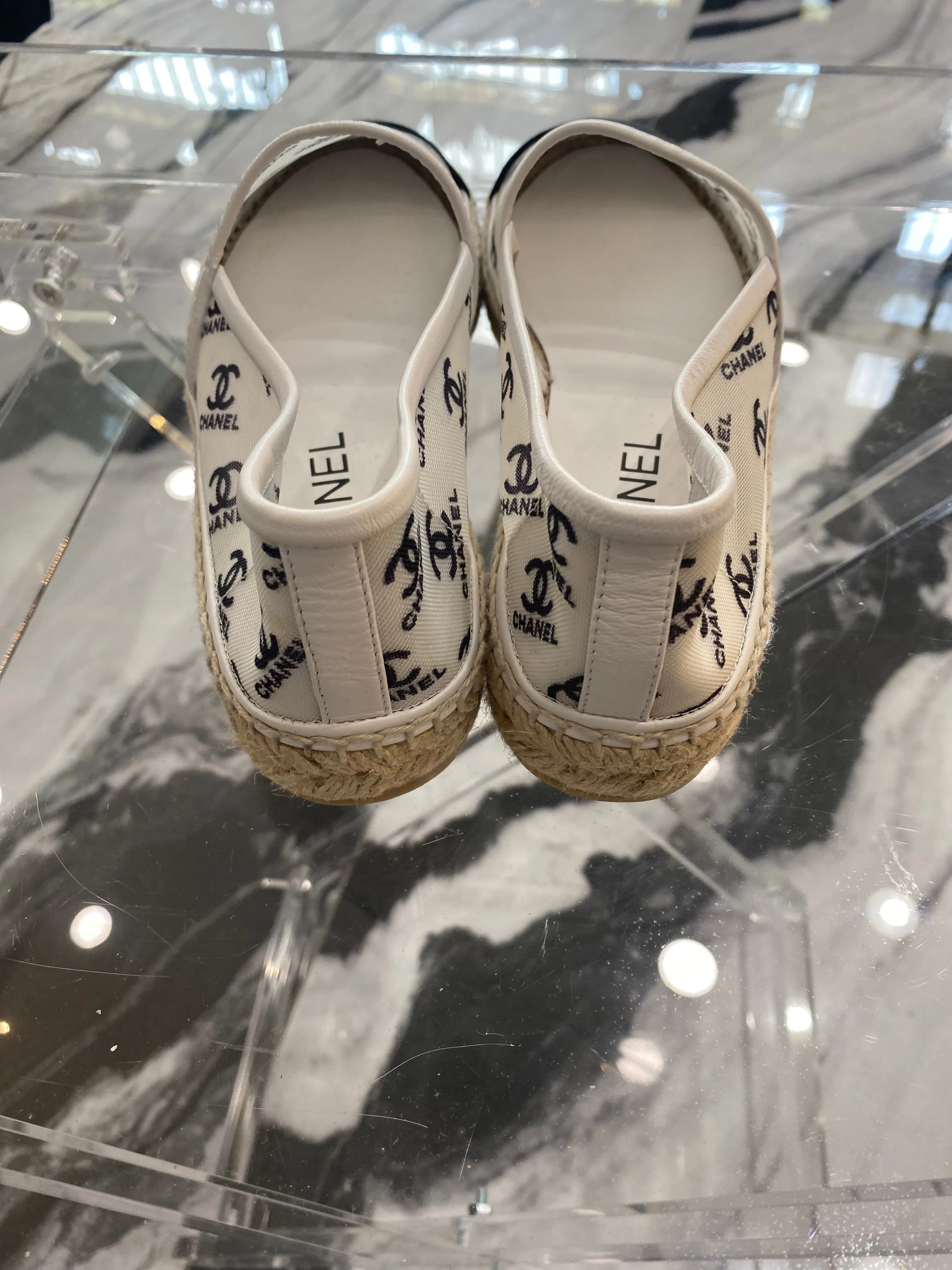 CHANEL CC PRINT MESH FABRIC ESPADRILLES