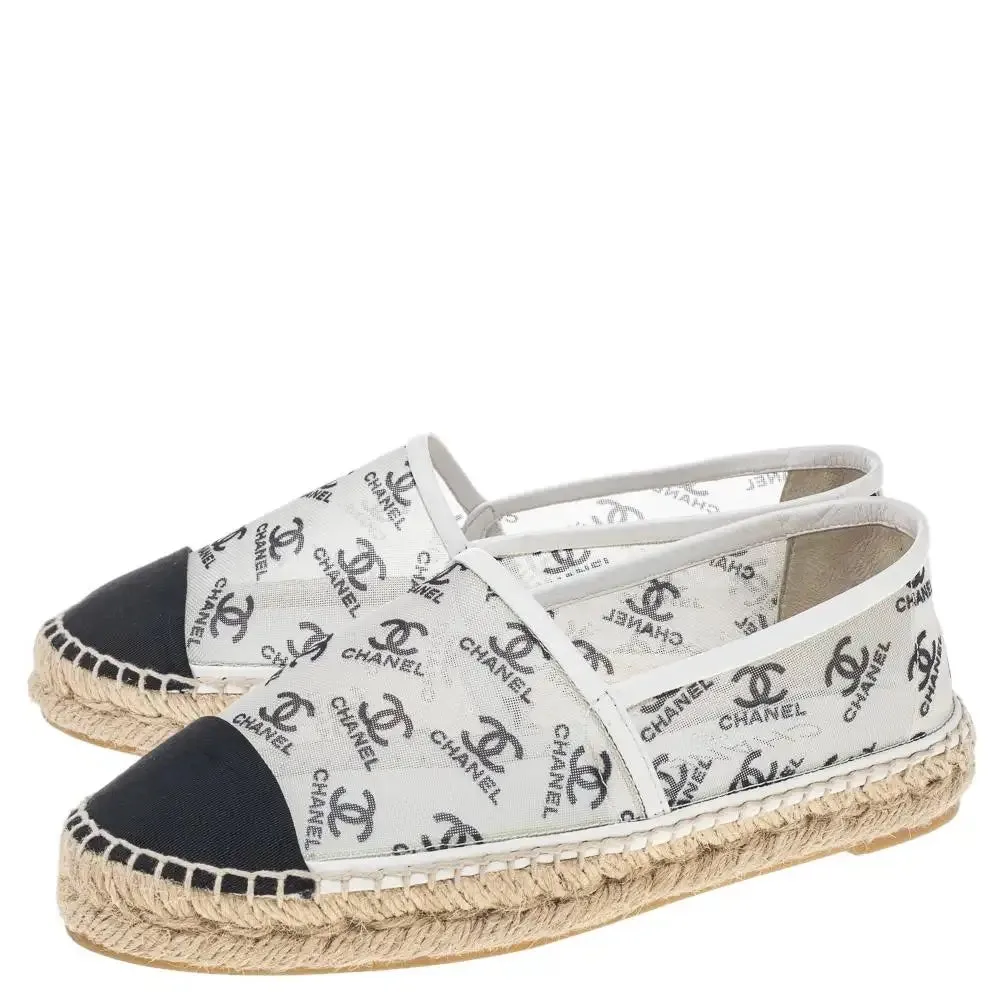 CHANEL CC PRINT MESH FABRIC ESPADRILLES