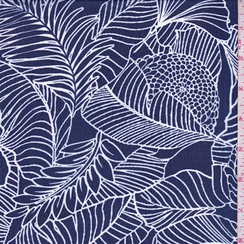 Dark Blue/White Sketch Floral Chiffon Fabric