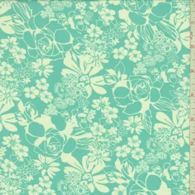 Dark Turquoise/White Floral Toss Chiffon Fabric