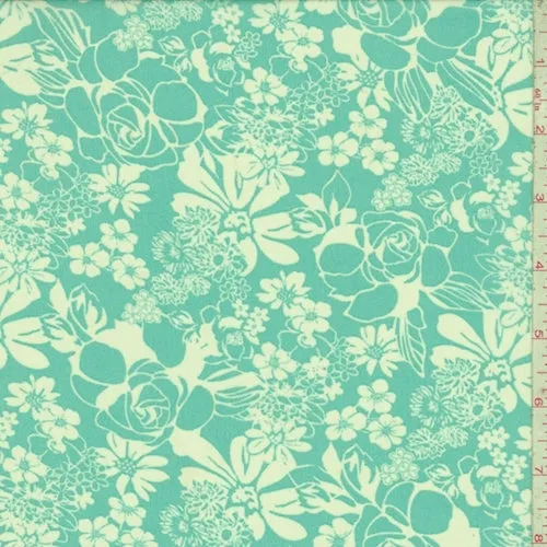 Dark Turquoise/White Floral Toss Chiffon Fabric