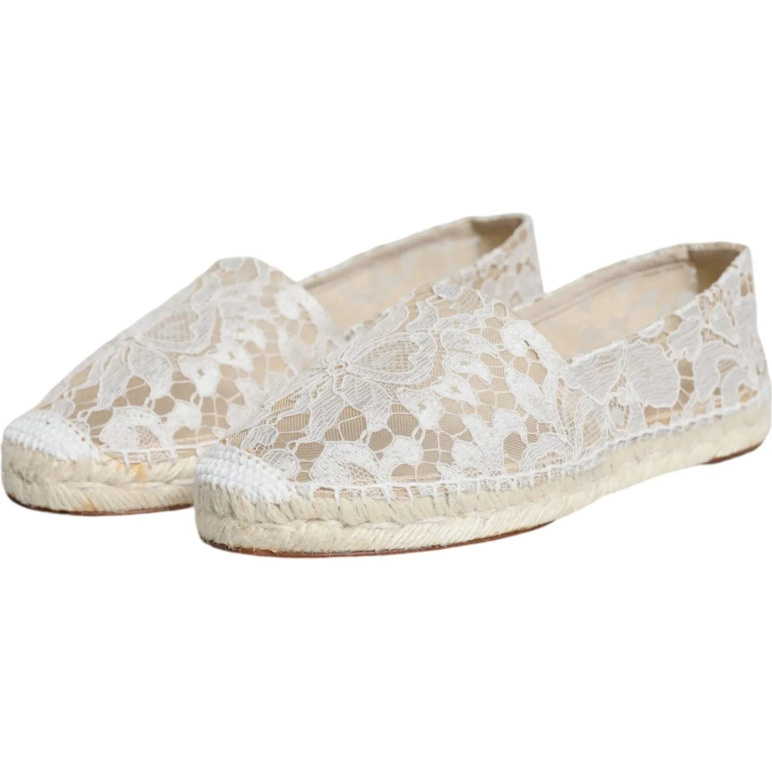 Dolce & Gabbana White Lace Viscose Espadrilles Flats Shoes