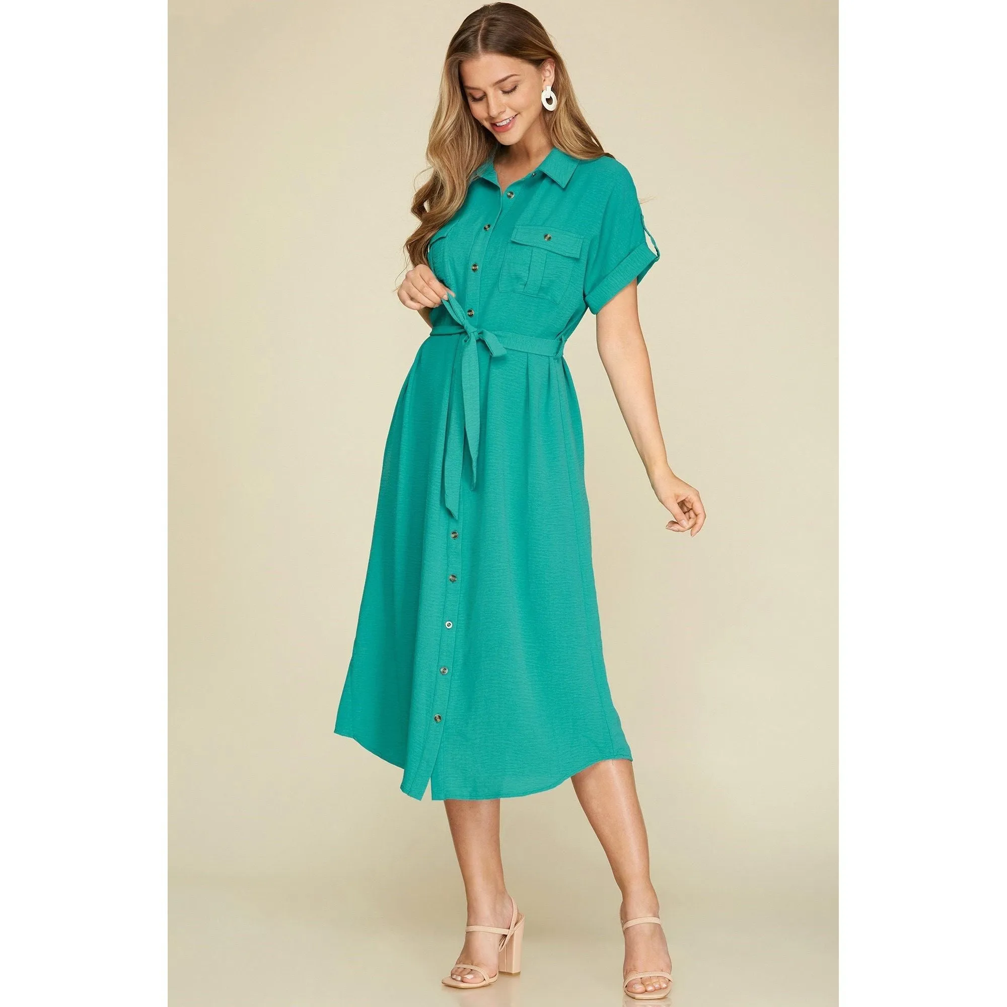 Drop Shoulder Button Down Dress