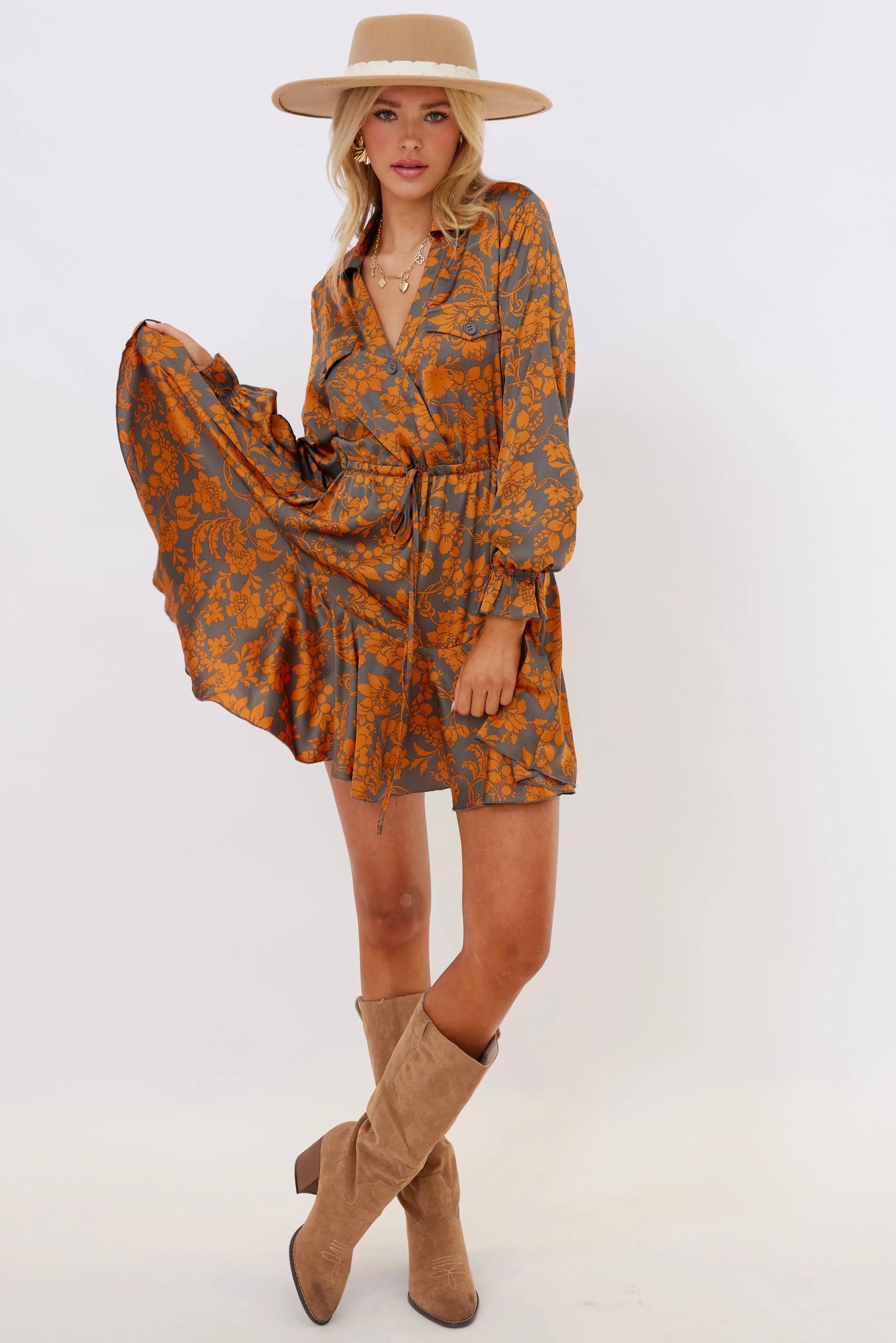 Erin Printed Long Sleeve Mini Dress