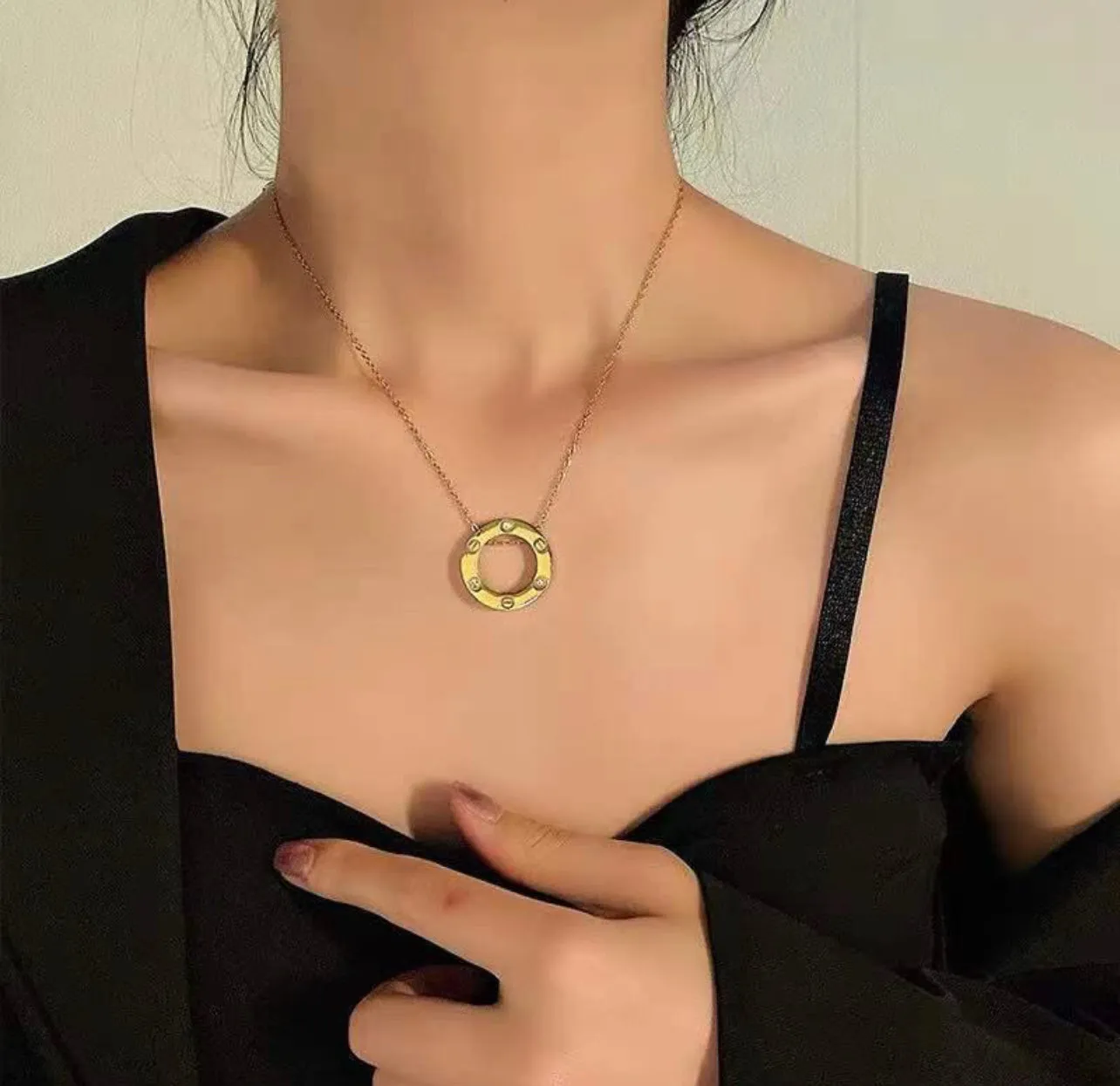 Fashion Chain Necklace Circle Hollow Metal Stick Pendant Necklaces For Women Fashion Neck Jewelry - X3023873