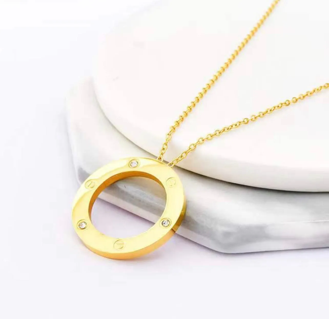 Fashion Chain Necklace Circle Hollow Metal Stick Pendant Necklaces For Women Fashion Neck Jewelry - X3023873