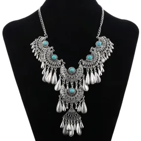 Femme Bijoux Bohemian Vintage Beads Drop Tassel Necklace