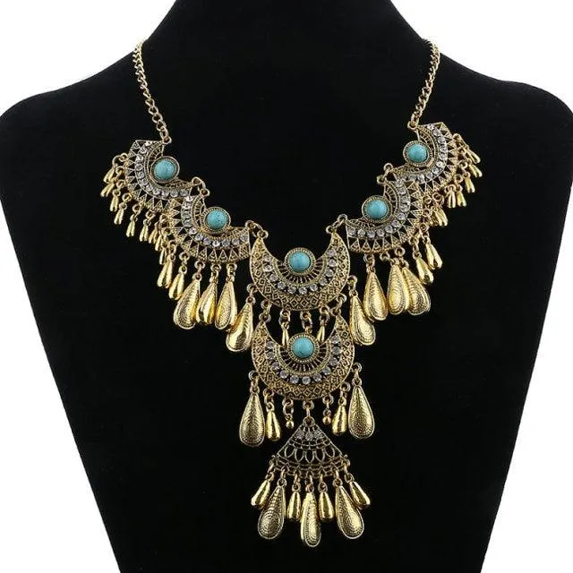 Femme Bijoux Bohemian Vintage Beads Drop Tassel Necklace