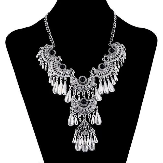 Femme Bijoux Bohemian Vintage Beads Drop Tassel Necklace