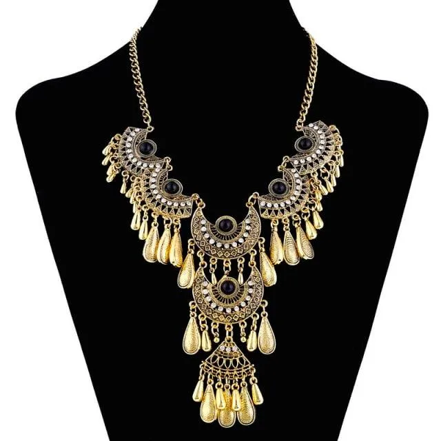 Femme Bijoux Bohemian Vintage Beads Drop Tassel Necklace