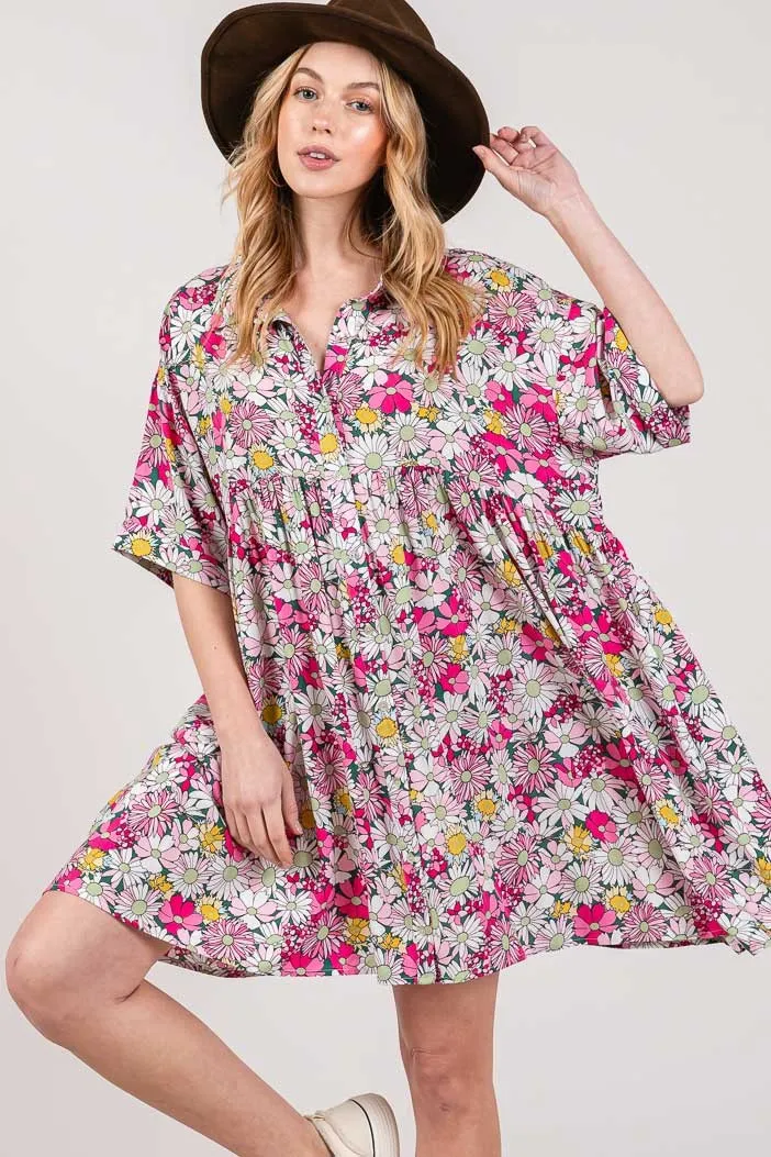 Floral Button Down Mini Shirt Dress