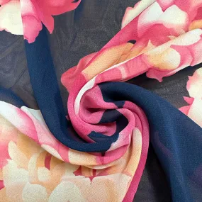 Fuschia Floral Print Poly Chiffon Fabric