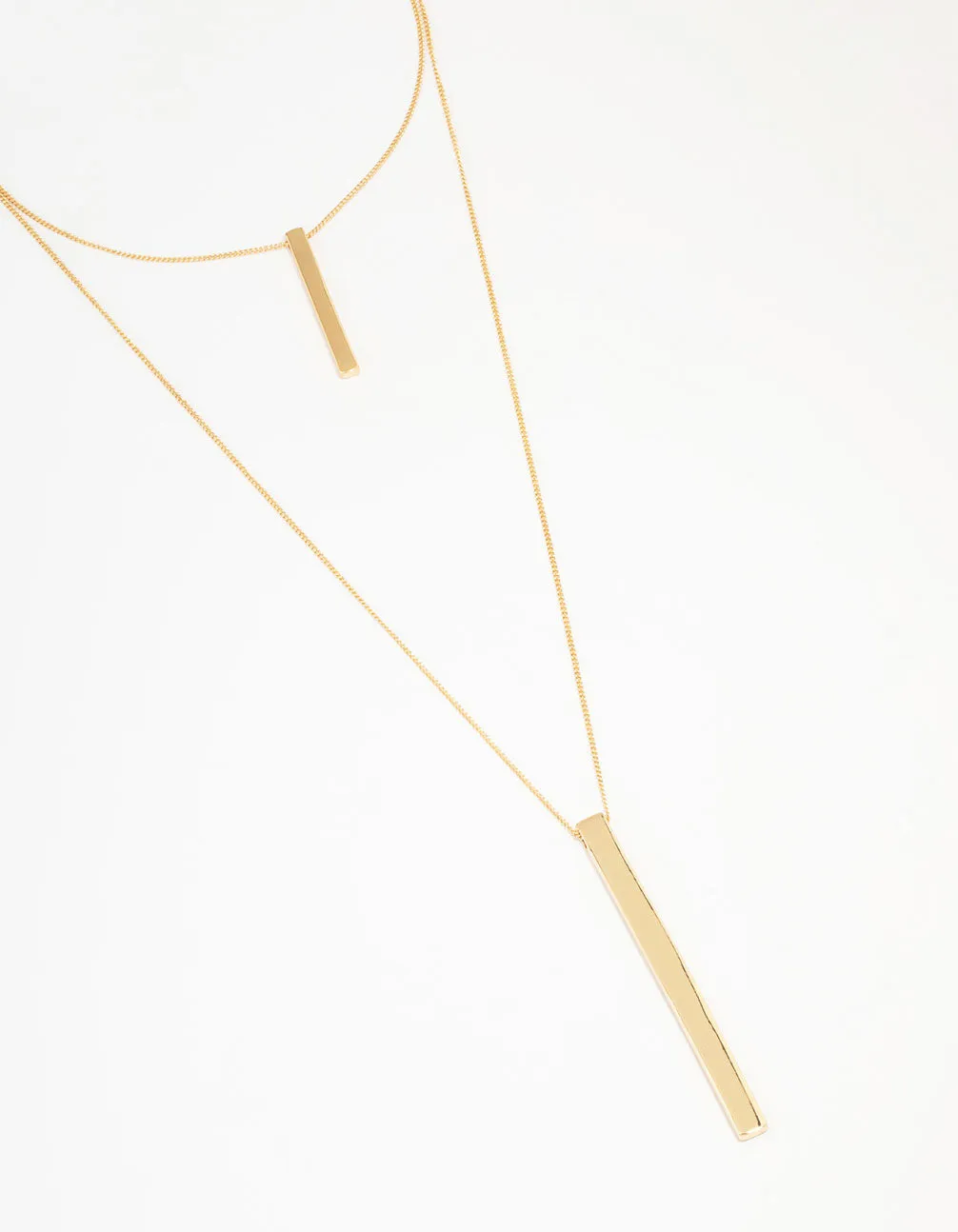 Gold Double Row Long Bar Necklace